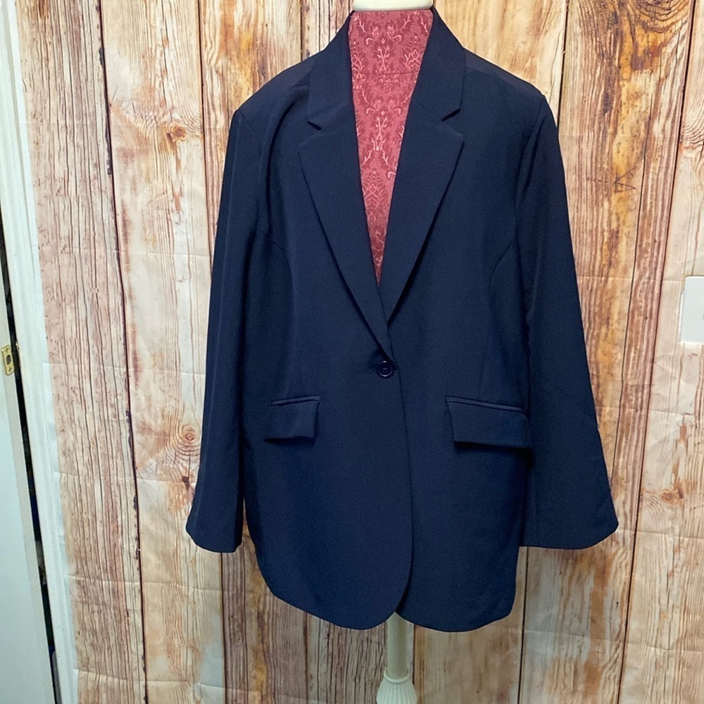 Blazer DG2 by Diane Gilman Tailored Blazer Coat, Deep V-neck ,XL Blue New